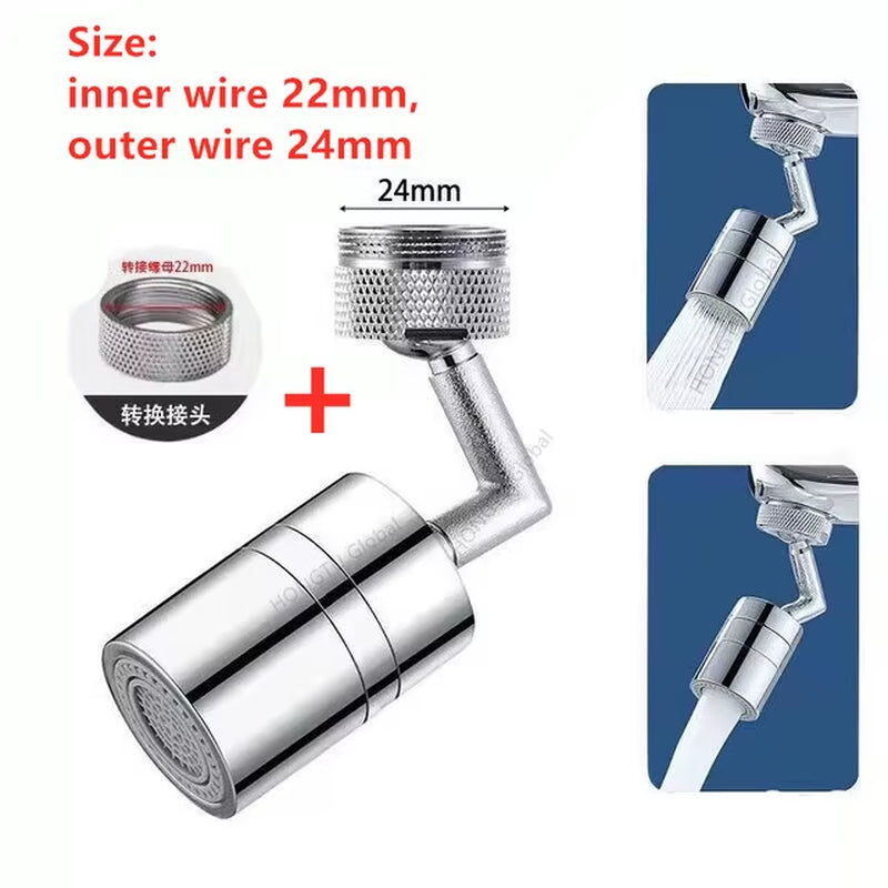 AquaTwist™ 1080° Rotating Faucet Sprayer – Universal Metal Tap Extender with Aerator Nozzle & 22/24mm Adaptor