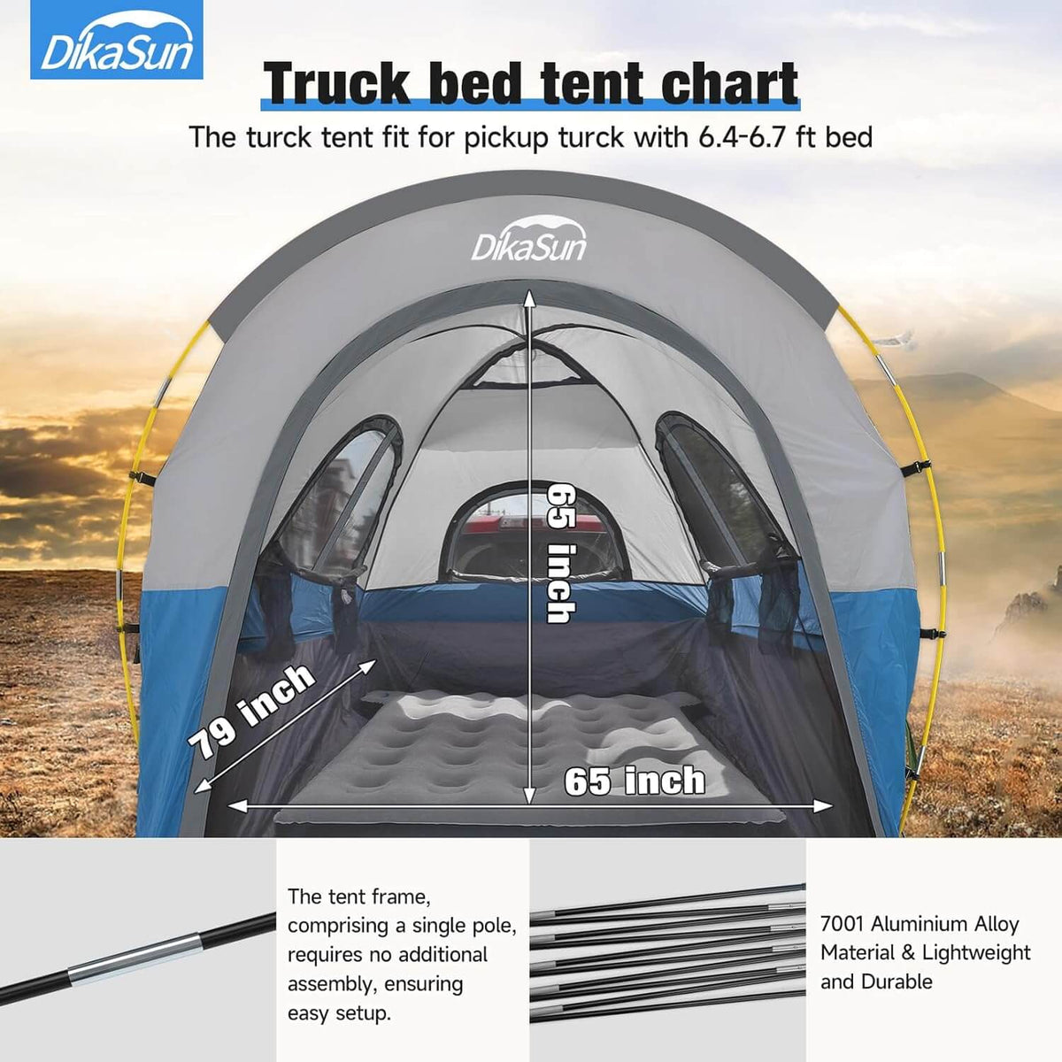 5.5-6.7ft Portable Pickup Truck Bed Tent Blue