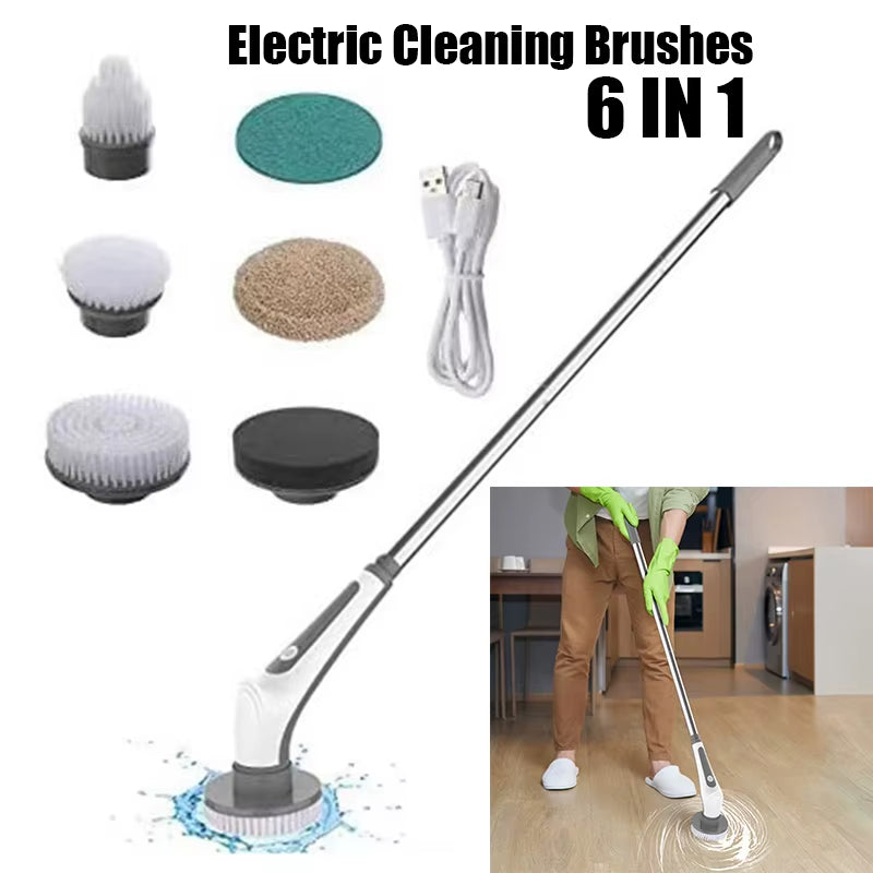 CleanMaster™ 6-in-1 Wireless Electric Scrub Brush – Adjustable Cleaning Tool for Bathroom, Kitchen & Window