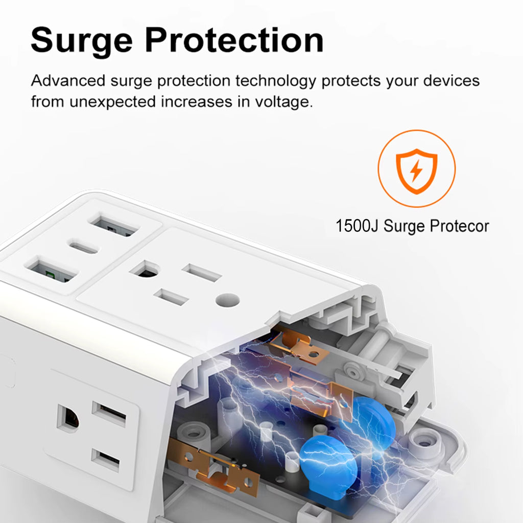 6-Outlet USB Wall Charger Extender – Surge Protected with USB-C, 3 USB Ports & Built-In Night Light