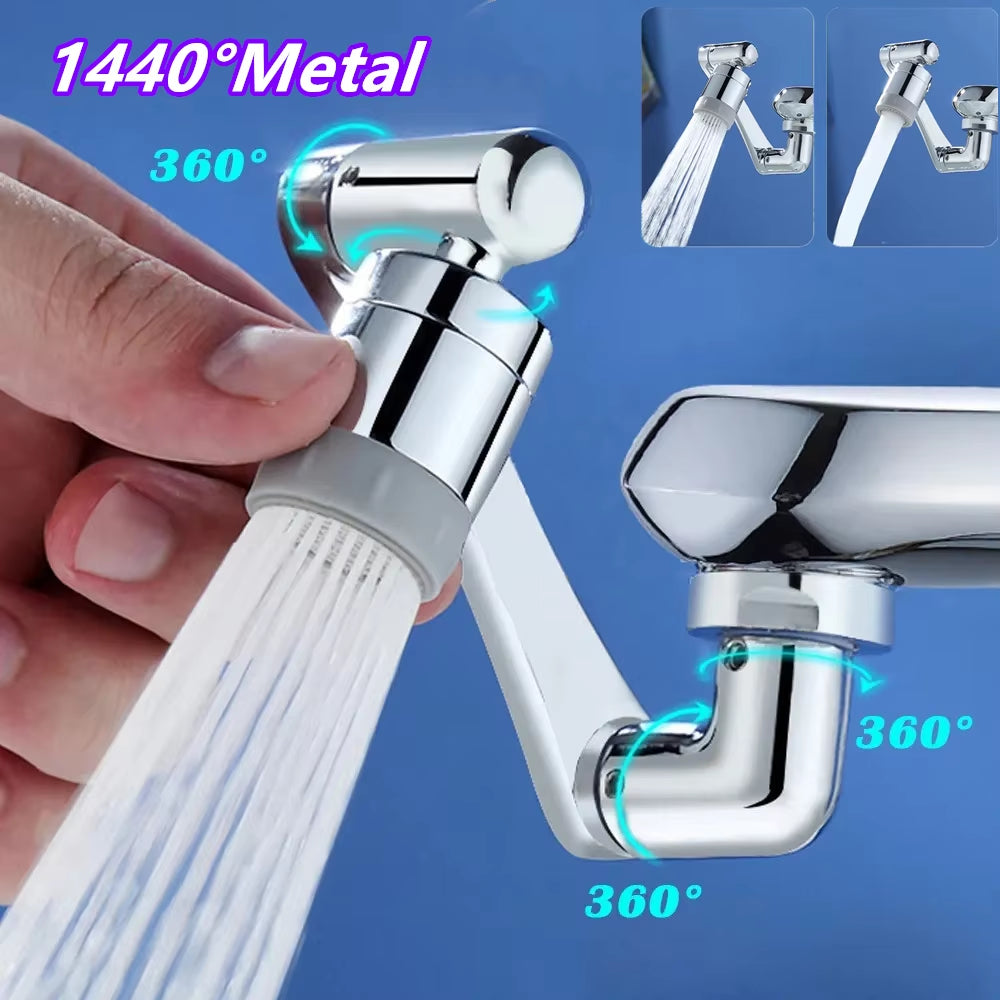 AquaTwist™ 1080° Rotating Faucet Sprayer – Universal Metal Tap Extender with Aerator Nozzle & 22/24mm Adaptor