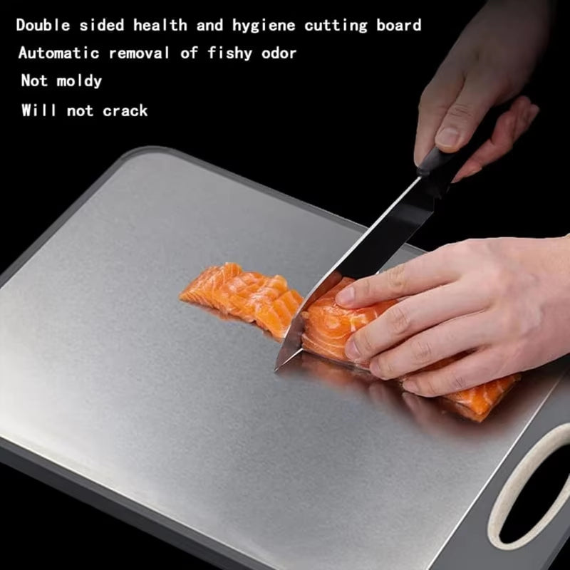 Double Sided Stainless Steel Cutting Board Wheat Grass Cutting Board for Meat Vegetables and Fruits Easy to Handle Kitchen Tools